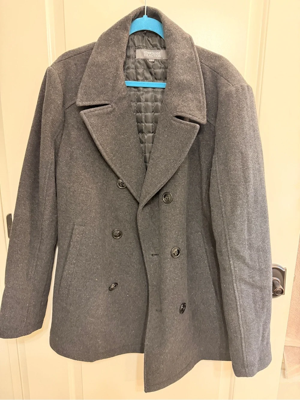 Kenneth Cole Gray Double-Breasted Wool Peacoat